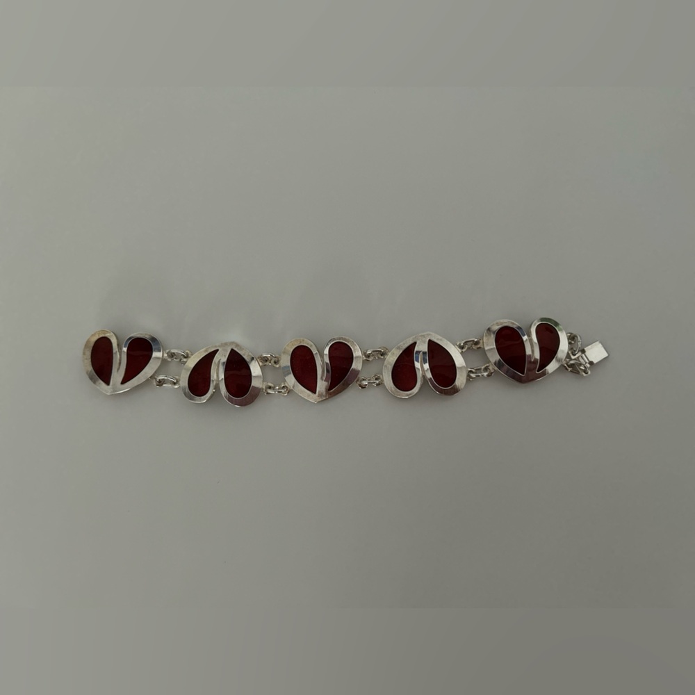 Silver and Red Heart Bracelet BNWOT Hand Made In Norway Purchased In Epcot
